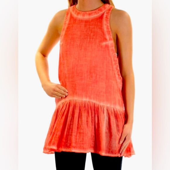 FREE PEOPLE Womens Breathless Moments Ruffled Sleeveless Mini Dress Orange Large - Picture 1 of 5